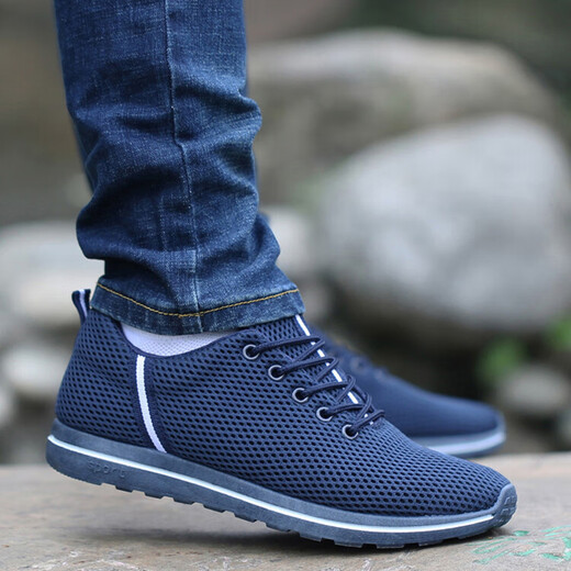 Jiaojing Sommer Walk-Through-Mesh Schuhe Sohle Hollow Sommer Trendy Schuhe Atmungsfreie Sportschuhe Mesh Casual Schuhe Bhuie6167 Blau Eins Größe kleiner 44