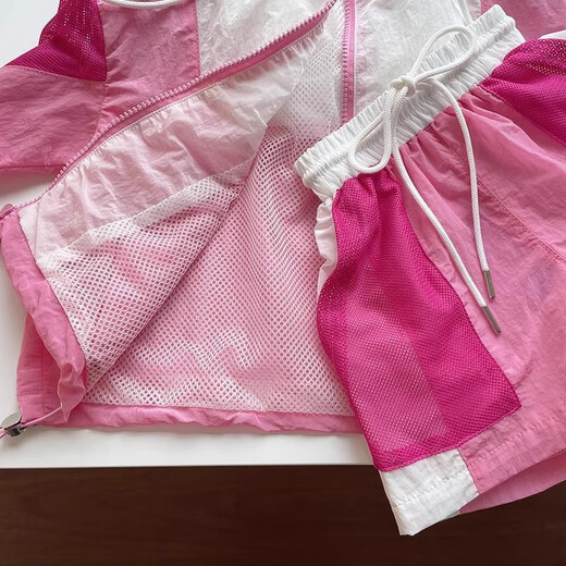 WOATI International Imported Big Brand Children's Clothing Girls Sun Protection Shirt Set Summer 2025 New Style Children Girls Style Thin Style with Pink Shorts 100 cm