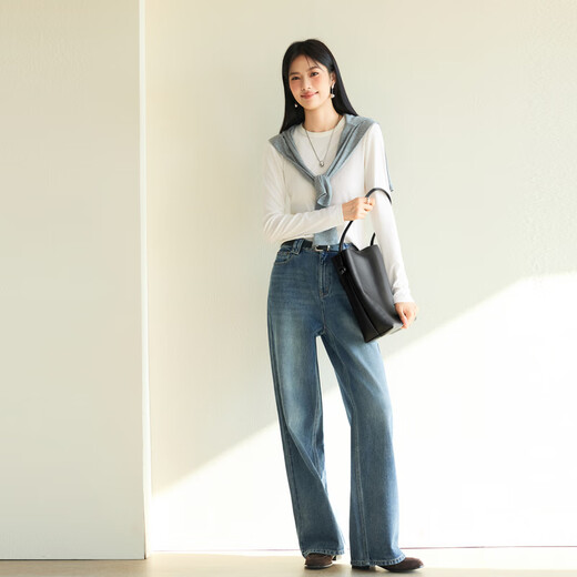 Eveli (eifini) Jiang Xin endorses Tencel wool upgraded soft elastic collar long-sleeved T-shirt for women 2025 autumn new top white M