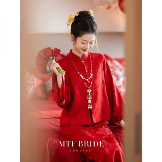 Spring Man (TANHUANGREN) Chinese wedding dress red improved cheongsam 2025 new engagement dress skirt suit back home and toast suit red suit 2XL large size