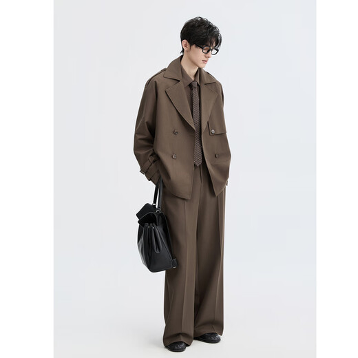 Earl Zall Fashion British Style 25 Autumn Double-breasted Short Windbreaker Men's Anti-Wrinkle Jacket Autumn