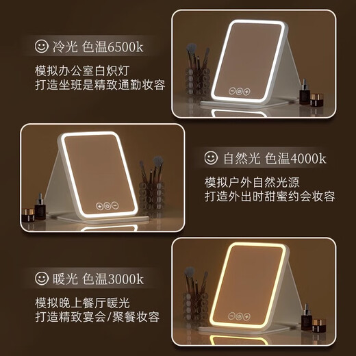 Xiaomi Monkey Makeup Mirror Portable Beauty Mirror with Light Large Size Bedroom Student Dormitory Desktop Makeup Mirror Internet Celebrity HD Smart Fill-in Light Makeup Mirror National Day Gift for Girlfriend and Wife Popular Recommendation LED Light Three-Color Stepless Dimming + Foldable