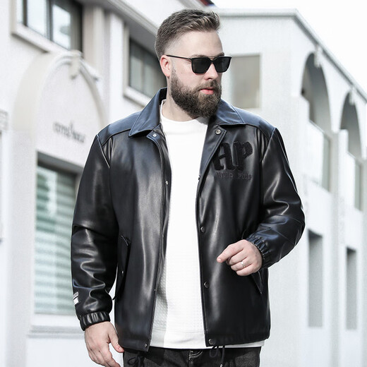 Jiujiu Wang Jiu Mu Wang Large Size Men's Artificial Leather Jacket Business Casual Fat Fat Motorcycle Style Lapel Jacket Thick Black 3XL