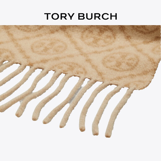 Tory Burch New Year's gift T MONOGRAM sheep wool jacquard scarf TB 164571 camel 250 OS