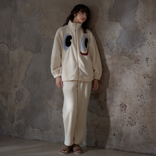 Princess Mark High Collar Zipper Couple Pajamas for Women Autumn and Winter Cute Funny Coral Velvet Wearable Home Clothes for Men QHR06132-Sparkling Eyes Couple Women's L