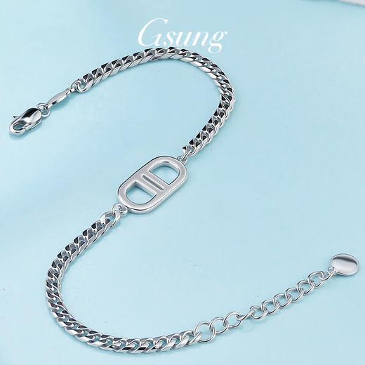 GsunG Platinum Pig Nose Bracelet Women's PT950 Pure Platinum Cuban Chain Design Men's Fashion Bracelet Priced by Gram Contact before bidding