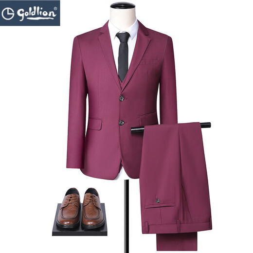 GOLDLION G+Goldlion Autumn Suit Suit Men's and Women's Same Style Large Size Suit Suit Men's Formal Wear Bank Sales Business Work Men's 1 Button Black Suit+Trousers 6XL 195-210Jin Jin is equal to 0.5 kg