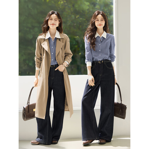 Mohan Yimei blogger's same style Mohan Yimei women's shirt top 2025 autumn new small shirt striped lapel shirt apricot color M