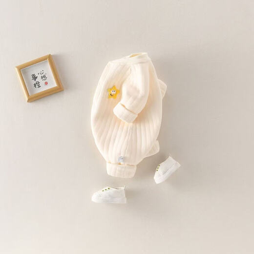 Warm clothespin cotton pure cotton type A close-fitting autumn and winter baby jumpsuit for men and women baby pajamas crawler star beige 80cm 7-11 months