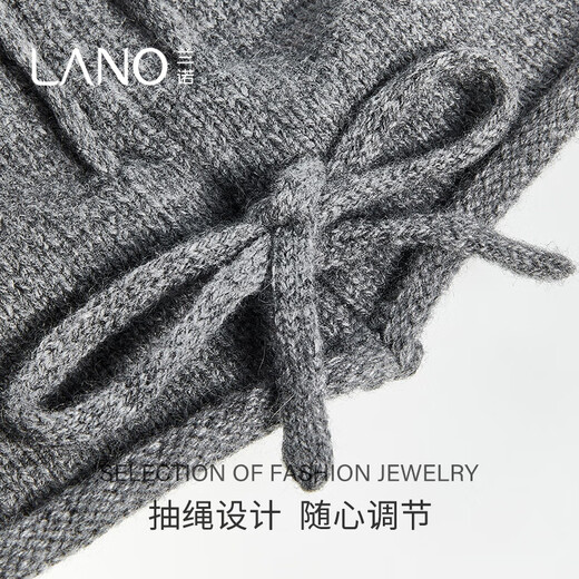 Lannuo Korean style drawstring cold hat for women 2024 autumn and winter new fashion large head circumference showing face small Baotou knitted hat Gray M (56-58cm)