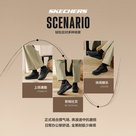 Skechers Business Versatile Leather Shoes Men's Casual Shoes Light Breathable Black Soft Sole Work Shoes BLK Black 41