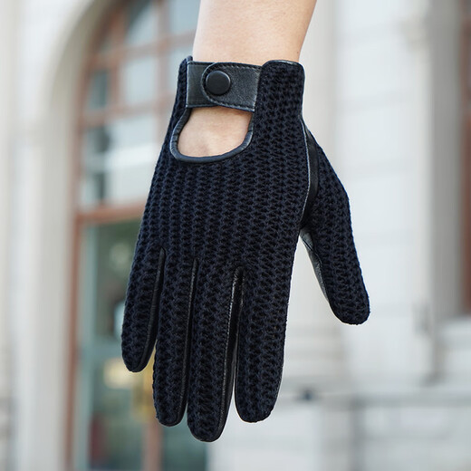 NOOLDERS men's retro style driving gloves touch screen motorcycle leather gloves bicycle riding cotton braided back motorcycle gloves thin non-slip wear-resistant black touch screen (silky lining) S size