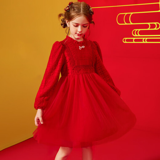 ASK JUNIOR New Year's wear, girls' dresses, winter wear, velvet warm mesh skirt, western style Chinese style children's skirt