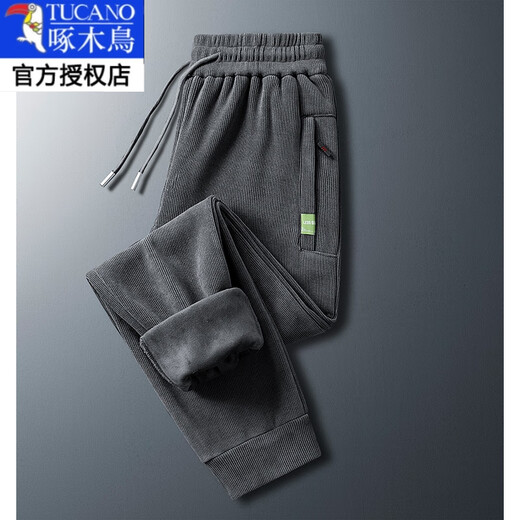 Woodpecker Corduroy Pants Men's Autumn and Winter Velvet Thickened Casual Pants Straight Leg Loose Plus Size Fat Sports Pants Trendy Blue (Straight) Velvet XL