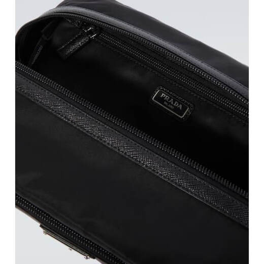 PRADA Luxury Men's RE NYLON Leather Trim Cosmetic Bag Black One Size