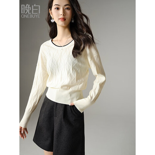Late White New Product 2025 Winter Style Woolen Round Neck Fashion Sweater Temperament Versatile Soft Waxy Pullover Sweater Women's Beige S