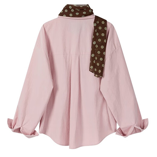 CHOCOOLATE it women's pure cotton trendy brand pink lapel long-sleeved shirt women's autumn and winter loose shirt women's top 2025 new pink (with scarf) S