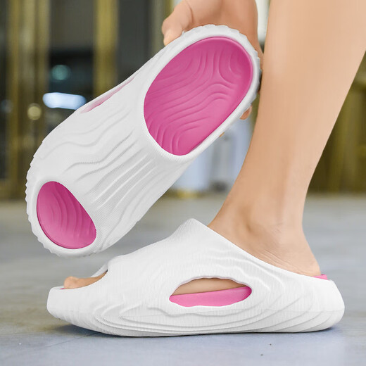 踩屎感拖鞋男士外穿一字凉拖鞋夏季防滑防臭运动增高拖鞋厚底户外 9536白粉色 40