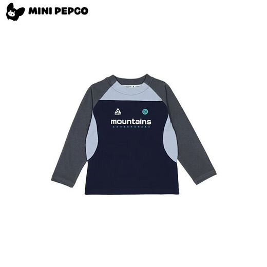 Little Pig Banner para niños Montaña de montaña Camiseta de manga larga Spring y otoño Camiseta para padres e hijos Nuevo estilo y niñas Color de contraste de contraste Estrella redonda de cuello redondo Chi Blue 130 *Altura sugerida 120-130cm