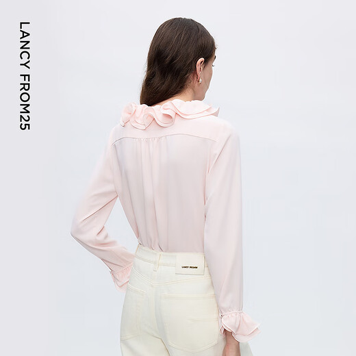 Langzi double-layer lotus leaf collar shirt, high-end, light workplace commuting temperament, fashionable top, 2025 winter new style, rock salt pink 2 S