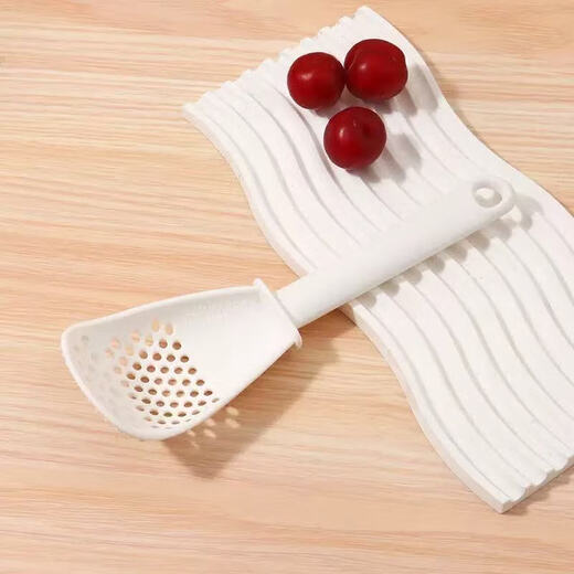Multifunctional cooking spoon, home kitchen plastic draining spoon, baby food supplement tool, potato masher, colander, multifunctional cooking spoon, 1 orange