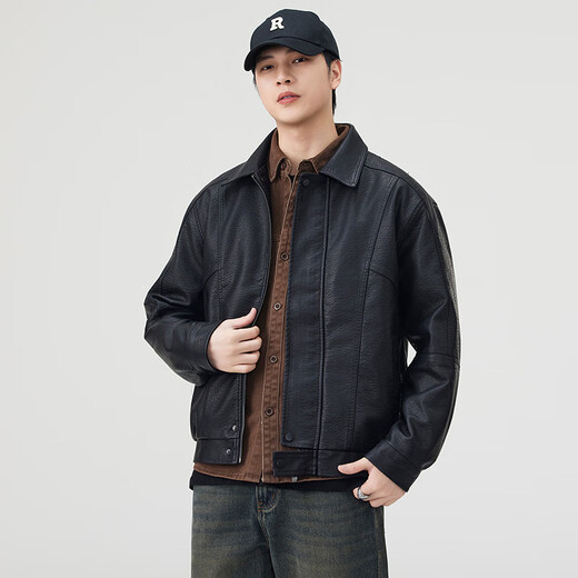 Hawit handsome motorcycle leather jacket men's American retro leather jacket 2025 autumn and winter PU leather jacket motorcycle jacket black M