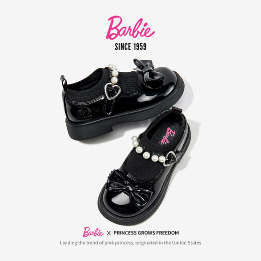 Barbie Girls Campus Black Leather Shoes Spring and Autumn Girls Soft Sole Small Leather Shoes Little Girls Princess Shoes DA6917 Black 31