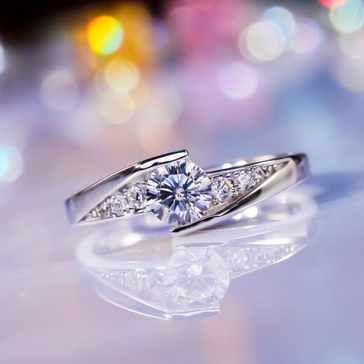 PT950 platinum cross-arm starry moissanite ring, simulated diamond ring, simple and elegant, proposal gift for girlfriend, female D-E/extremely white 50 points LC/flawless under the mirror No. 8