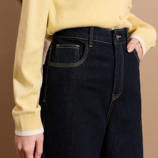 Sancai 2025 new winter all-in-one velvet brushed jeans casual pants straight trousers trousers waisted S deep sea blue pre-sale shipped within 15 days of payment M 160/68A 160/68A