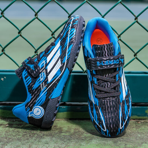 New F50 non-slip football shoes with broken nails for men and women, boys and girls, primary and secondary school students, special competition training, black and blue 33