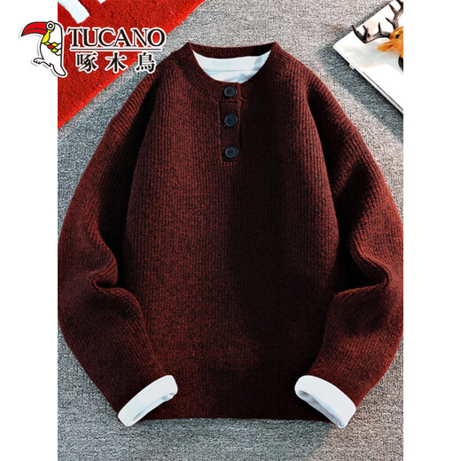 Woodpecker American retro Henry collar sweater men's autumn and winter loose thickened sweater trendy top coat Angora red Angora red XL weight range 130-150Jin Jin equals 0.5 kg