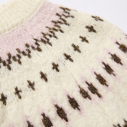 Xiangying Fair Isle Pink Sweater Women's 2025 Winter New Style Wool Round Neck Pullover Loose Knitted Sweater Top Silver Peony S