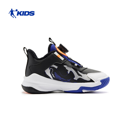 Jordan boys' velvet basketball shoes children's cotton shoes winter leather sports shoes black/misty blue 32