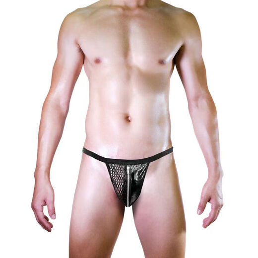 Men's men's sexy underwear sexy Japanese low-waist imitation leather thong T-pants T-pants T-pants hollow black one size