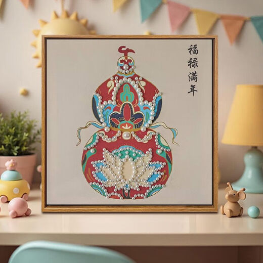 Songjin pearl DIY painting material package Chinese style DIY Mother's Day event intangible cultural heritage handmade gift decoration LL13571 [full color spray painting] send some diamond pen 50*50cm thick solid wood inner frame + beautiful outer frame