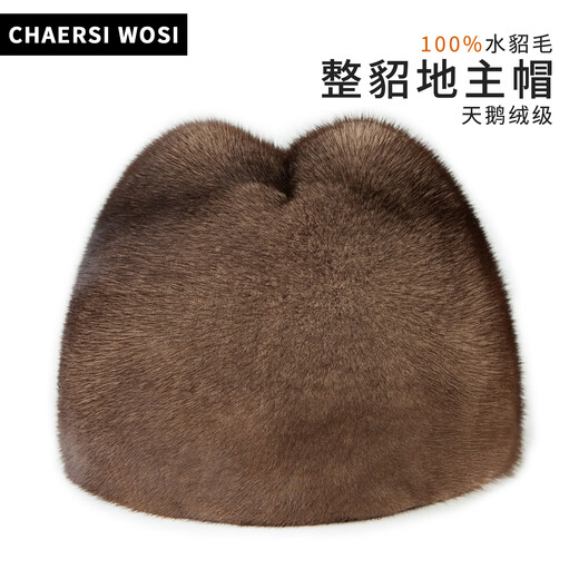 Charles Worth winter full mink fur hat men's mink fur beret ear protection plus velvet middle-aged and elderly gentleman's hat black L (55-56cm)
