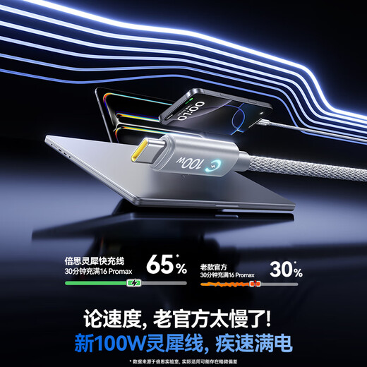 Baseus double-ended Type-C smart power-off charging cable PD100W super fast charging 5A data cable suitable for Huawei Honor Xiaomi Apple 17/16/15 mobile phones iPad notebook 1m