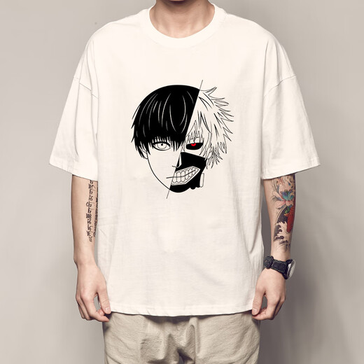 Tokyo Ghoul T-Shirt Tokyo Ghoul Ken Kurzärärmig Suzuyashi Kleidung Dongka Peripheriegröße Diagramm ist quasi-schwarz 2691 kirishima dongka xs Größe Chart ist quasi-schwarz (75-95jin [Jin gleich 0,5 kg])