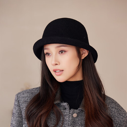 Autumn and winter retro wool fisherman hat, new style, feminine, simple basin hat, rolled edge, fashionable face-showing small hat, trendy, light gray