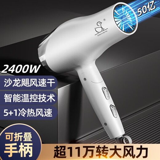Xiaoya (XIAOYA) 2400W high-power hair salon hair dryer negative ion blue light hair care folding hair dryer powerful high-speed large hair dryer King top version Honor White + 2400W + free air nozzle + foldable 4.5 billion blue light ion hair care typhoon-level wind movement