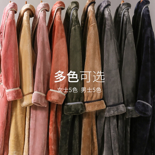 Fenton autumn and winter new thickened flannel couple nightgown women's winter long coral velvet bathrobe men's pajamas home clothes