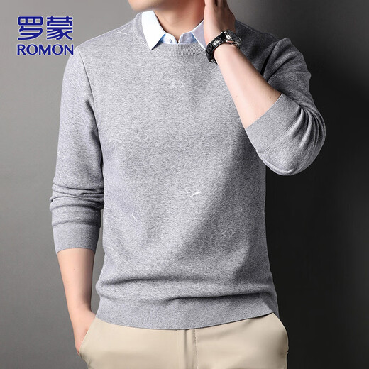 罗蒙（ROMON）假两件毛衣男士休闲针织衫秋冬季中青年商务保暖爸爸装毛线衣服