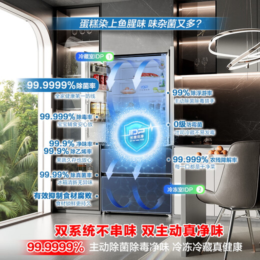 Rongsheng Cube Sugar 515 active dual-purification dual-system French multi-door four-door ultra-thin zero-embedded refrigerator ice making first-class energy efficiency BCD-515P60FZMAD gray national subsidy