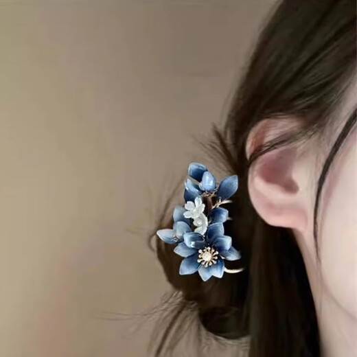 LANSILL new Chinese style gradient blue glazed flower hairpin headwear women's ancient style cheongsam hair comb hairpin accessories national style birthday gift F3558 gradient blue glazed hairpin