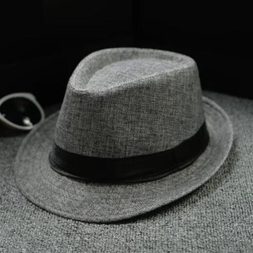 淇丝蔓帽子夏天复古英伦时尚青年男女亚麻爵士帽休闲小礼帽舞台表演 黑腰带藏青色 M
