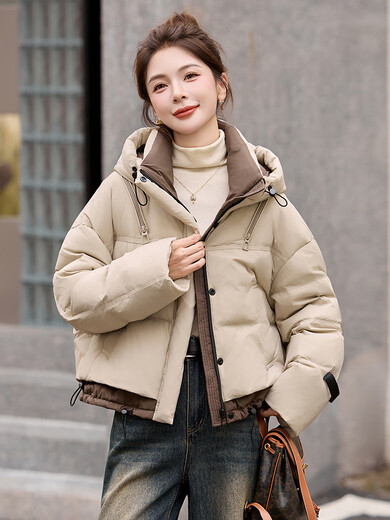 ROMON down jacket women's short 2025 winter new style small high-end fashion foreign style age-reducing slimming white duck down jacket off-white M