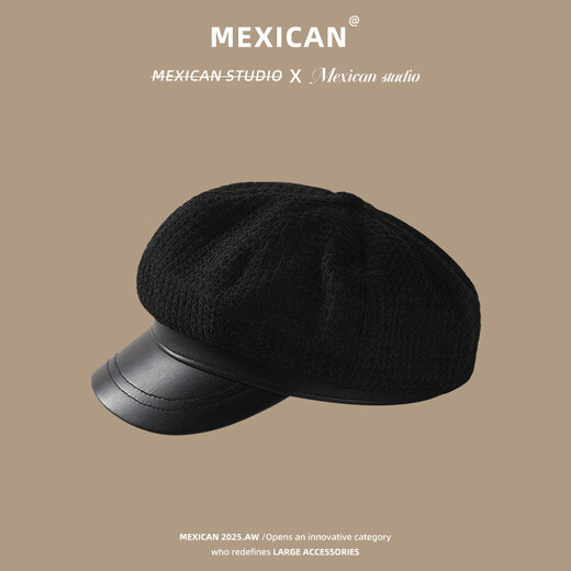 Scarecrow (MEXICAN) Women's Octagonal Hat Beret Peaked Cap 2025 New Fashion Casual Color Versatile Showing Small Face Black One Size