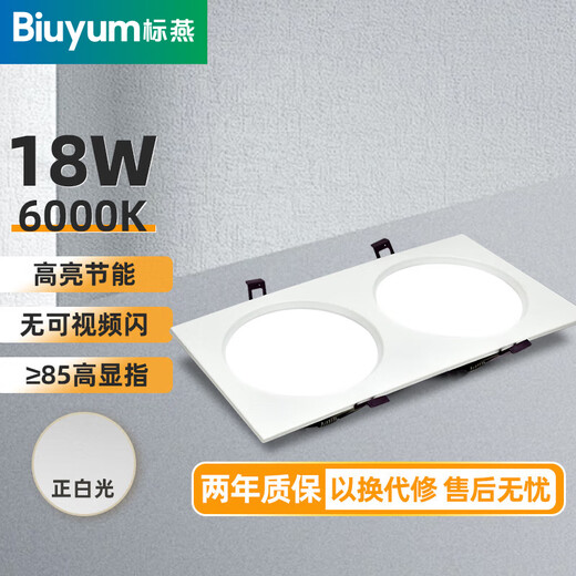 Biuyum LED double-head grille downlight 3.5 inch 18W white light opening 195x95mm corridor grid ceiling simple downlight white shell