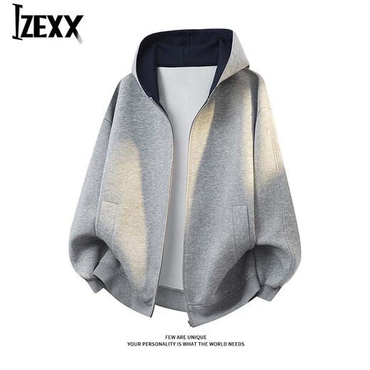 IZEXX American heavyweight casual sweatshirt jacket for men in spring loose and versatile contrasting color cardigan top DZ83 black 2XL