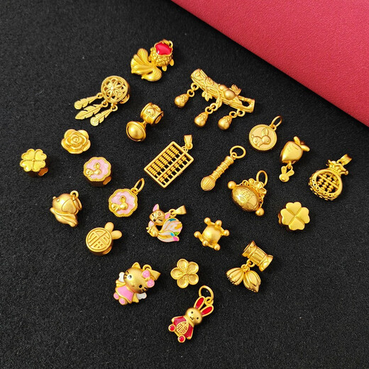 Pupan Lao Phoenix 999 gold color little rabbit transfer beads gold beads pendant sand gold bracelet diy accessories hand string with beads Pixiu beads Lao Fengxiang quality